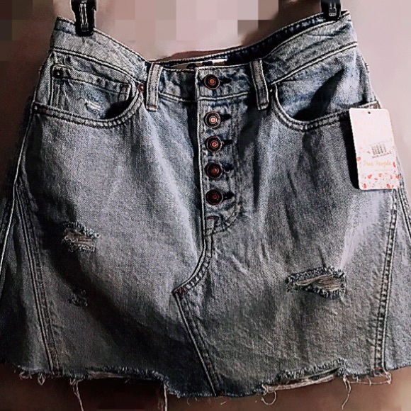Free People Distressed Denim/Jeans Mini Skirt.W-25 - Picture 4 of 6